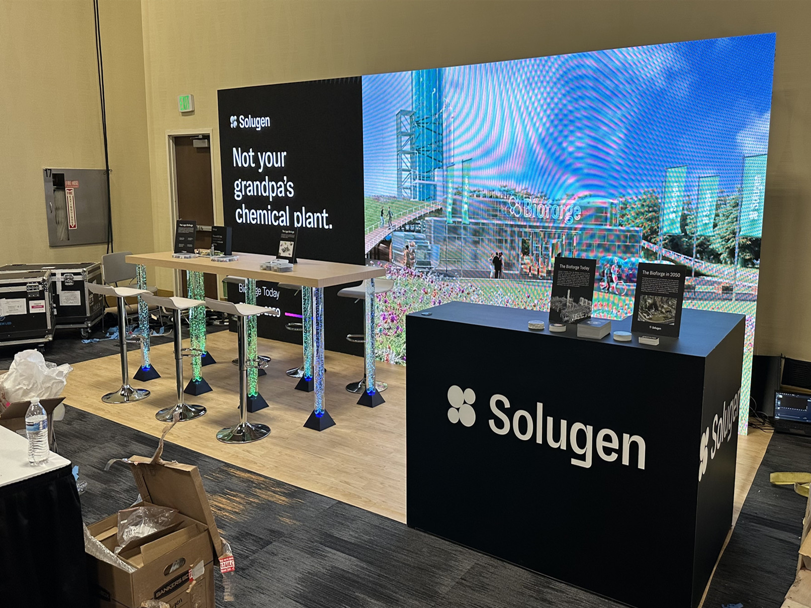 Solugen Led Video Wall Rendering Visual Representation Of How Things Will Turn Out Illuminated Reception Desk Exhibition Site Photos Trade Show